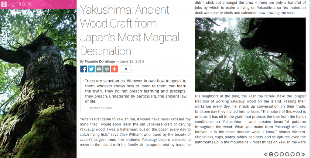 http://eightframe.jp/issue/1/articles/yakushima-ancient-wood-craft-from-japans-most-magical-destination/#.VKaXQnurGPK